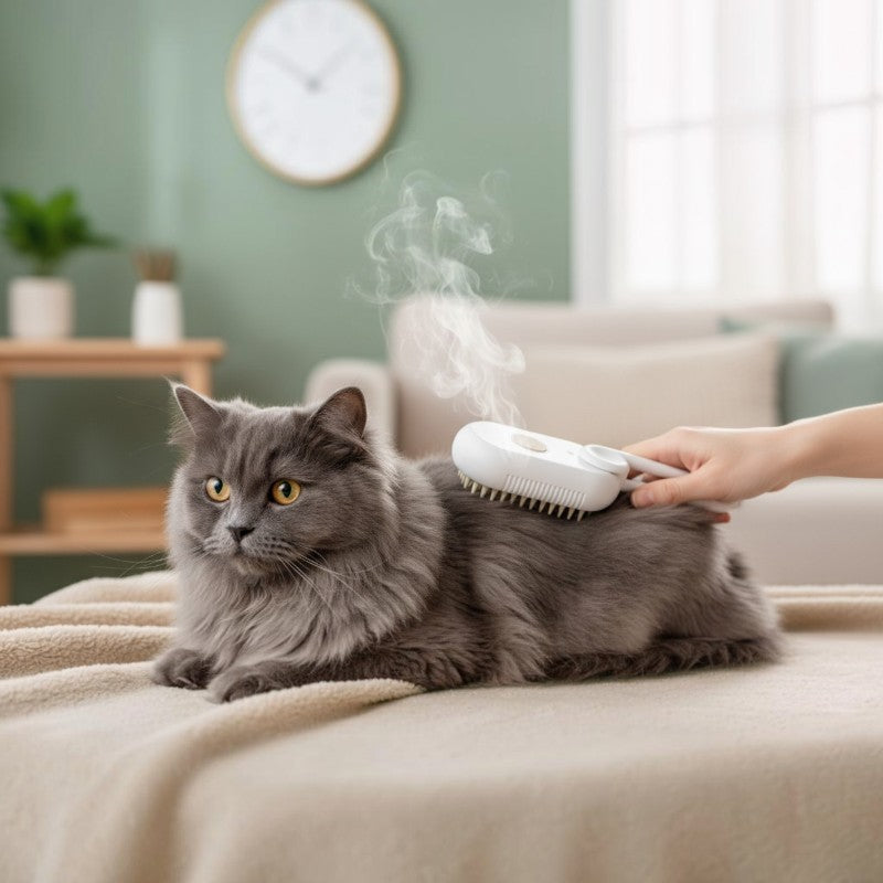 Brosse Vapeur 3-en-1 pour Chat – Brossage, Vapeur & Massage™